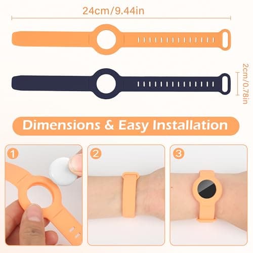 Airtag Bracelet for Kids Adjustable Airtag Watch-Style Wristband, Waterproof Silicone Airtag Holder, Compatible with Apple Airtag, 2-Pack / 8-Pack air tag Bracelet (Blue/Papaya 2 piece) - Thumbnail 5