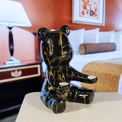 Resin Bear Statue Digital Clock Home Decor, Fluid Bear Tray Sculpture, Graffiti Art Figurine Home Ornament Decoration for Office, Living Room, Bedroom, Book Shelf, TV Cabinet, Desktop (Black) - Thumbnail 6