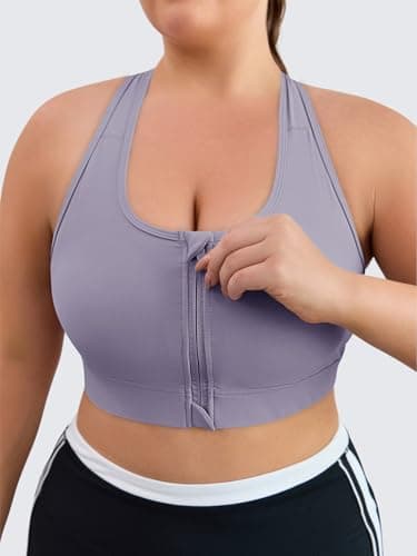 Aoysky High Impact Adjustable Sports Bras for Women Plus Size Front Zip Criss Cross Bras with Removable Pads Workout Running Violet - Thumbnail 4