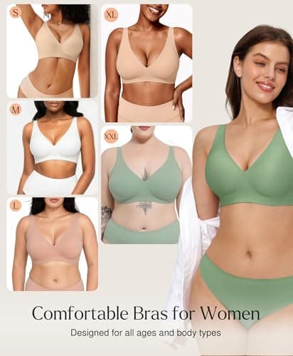 Wireless Push Up Bra Womens Bras Full Support Comfy Seamless Bralettes No Underwire Tshirt Comfortable Deep V Bra Green - Thumbnail 5