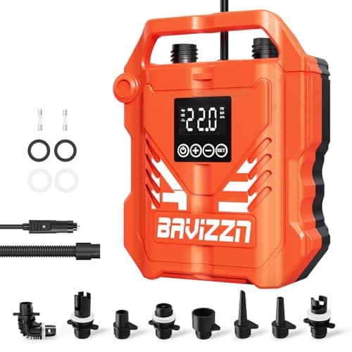 BAVIZZN 22PSI Paddle Board Pump Electric, 12V DC Car Powered SUP Pump with Dual Stage Inflation, Portable Air Pump for Inflatable Paddleboards, Boats, Mattresses & Water Sports Inflatables