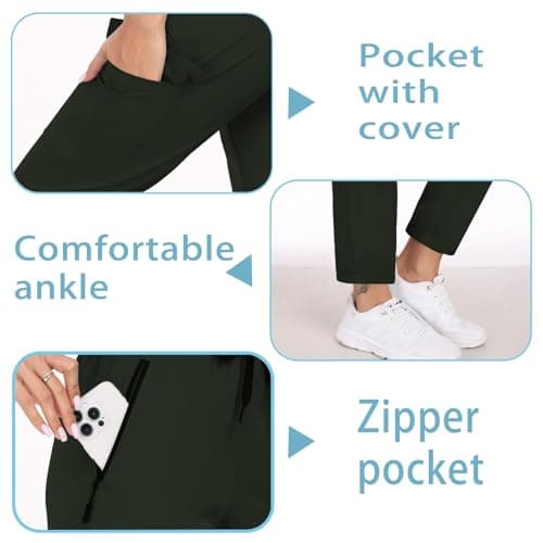 AGVNG Womens Hiking Cargo Pants with Pockets Waterproof Quick Dry Lightweight Elastic Waist Drawstring UPF 50+ Travel Work Casual Active Outdoor Army Green M - Thumbnail 4
