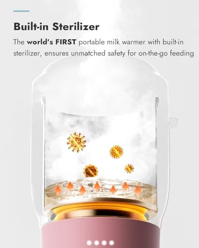 Papablic Portable Bottle Warmer Pro for Travel – Fast Heating, Built-in Sterilizer, 30W Fast Charge, 5-Temp Control, Easy-Clean Wide Mouth, Baby Milk Warmer for Breastmilk & Formula, Sakura Pink - Thumbnail 4