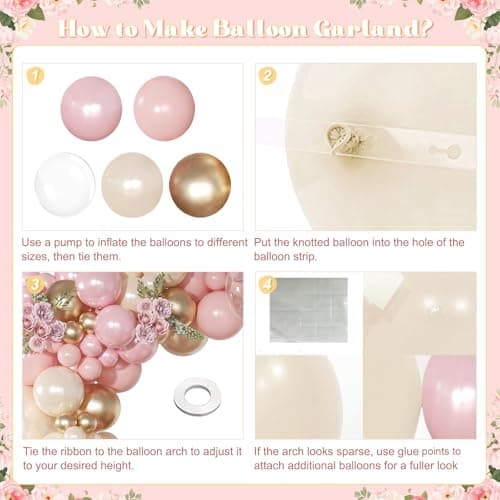 NUTTYBASH Pink and Gold Balloon Garland Arch Kit 126Pcs Pastel Light Baby Pearl Pink and Sand White Balloons for Boho Birthday Baby Shower Bridal Shower Wedding Party Decorations - Thumbnail 5