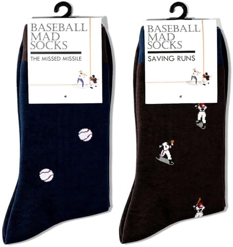 Frepstudio Funny Baseball Socks for Men 2 Pairs Set- Baseball Mad Novelty Socks Gift for Teen Boys Husband Dad, Christmas Birthday Valentines Father’s Day Gifts-,Size 9-12 - Image 1