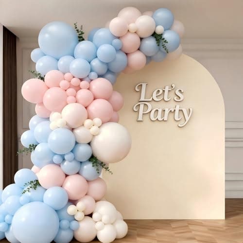 Pink and Blue Balloon Garland Arch Kit 143Pcs Pink White Blue Latex Balloons for Boys Girls Gender Reveal Birthday Party Decoration - Thumbnail 4