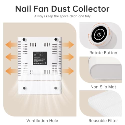 CHRISTINE SHELLY Nail Dust Collector, Bling Diamond Cordless Rechargeable 5000RPM Vacuum Nail Tech Fan Extractor, Professional Nail Duster Suction, Low Noise, Salon&Home - Thumbnail 5