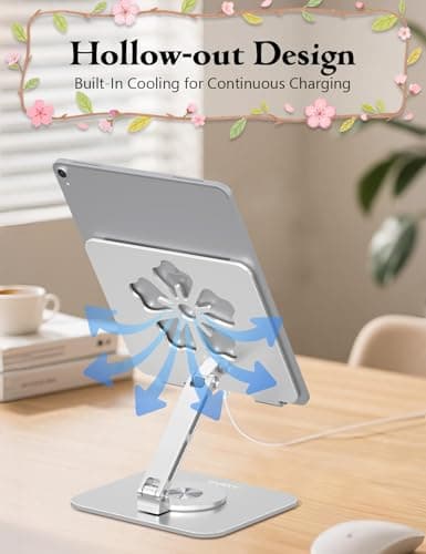 Axbima Rotating Tablet Stand for Desk, Aluminum Office Desk Accessories for Women Moms iPad Gifts Home Office Portable Monitor Stand for iPad, Compatible with iPad Pro, Air, Kindle, 4–12.9",Silver - Thumbnail 3