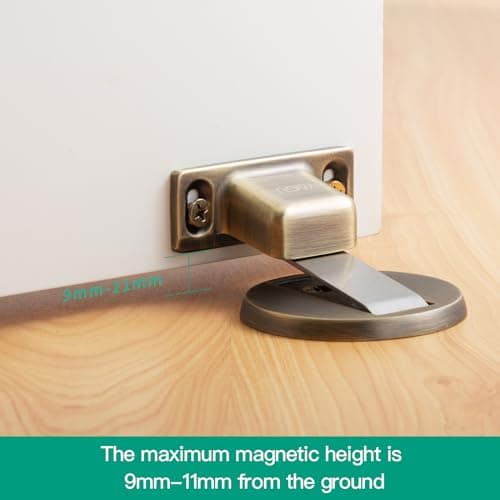 YAGU 1 Pack Zinc Alloy Magnetic Door Stopper, Invisible Door Catch with Dual Adhesive and Conceal Screw Mount No Drilling, Floor Mount Magnet Door Holder for Bottom of Door (Brushed Bronze) - Thumbnail 2