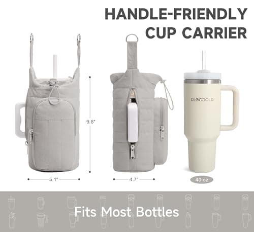 WOOMADA Water Bottle Holder Bag with Strap, 40/32 oz Crossbody Bag Gym Accessories, Sling Purses for Women(Grey) - Thumbnail 3