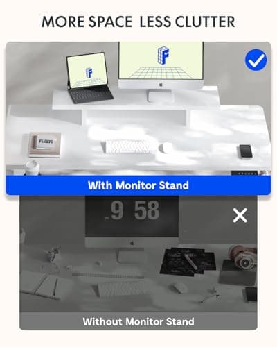 FLEXISPOT Standing Desk with Monitor Stand, 48 x 24 Inches One-Piece Electric Height Adjustable Computer Desk with Cup Holder for Home Office (White Frame+ White Top) - Thumbnail 4