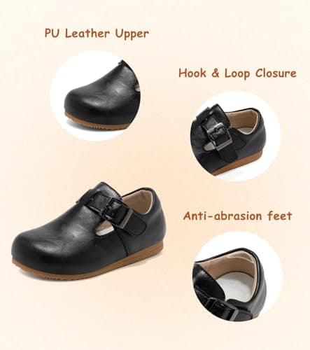 Nedaan Toddler Leather Shoes Black Girls Boys Wide Casual Sneakers Spring Fall Shoes Flats - Thumbnail 3