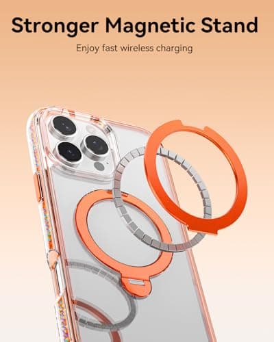 RAPTIC 360°Spin Magnetic Stand for iPhone 16 Pro Max Case, Compatible with Magsafe, [360° Air-Filled AirJoy Beads] Military-Grade Shockproof Protective Case with Kickstand, 6.9-inch Orang - Thumbnail 5