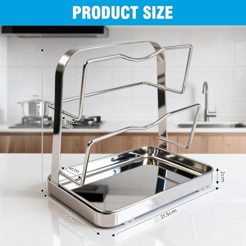YJREW 304 Stainless Steel Pot Lid Organizer & Spoon Rest, Pot Lid Holder Storage Rack for Kitchen Countertop, Multifunctional Stove Top Pot Cover Stand While Cooking - Thumbnail 6