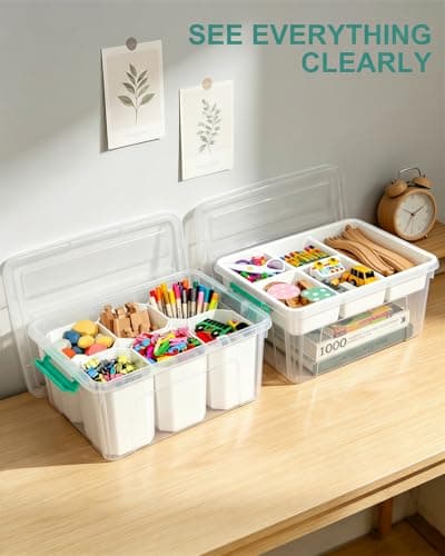 EOENVIVS Clear Stackable Storage Organizer Box with Dividers, Multi-Functional Container for Building Blocks, Toys, Crafts and Tools - Thumbnail 3
