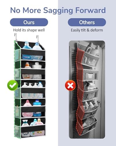 ULG 1 Pack Over The Door Organizer – 5 Shelf Door Organizer Hanging & 10 Side Pockets, Reinforced 44LB Capacity Hanging Organizer, Behind The Door Storage for Bedroom, Nursery, Pantry (Black) - Thumbnail 6