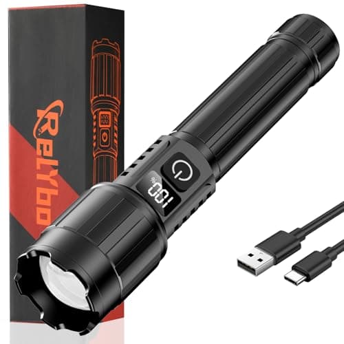 Relybo LED Flashlight Rechargeable 20000 High Lumens, Long Range & 12H Runtime | Super Bright Flashlights USB C, Stepless Dimming with LCD Display High Powerd Flash Light for Home Camping Emergency