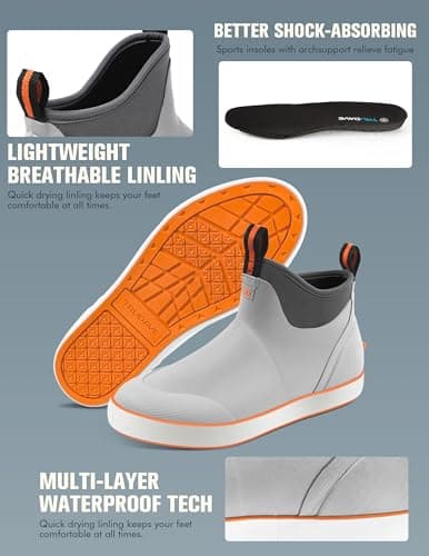 Trudave Deck Boots for Men, Waterproof Rain Boots with High Traction, Slip On Saltwater Fishing Boots Neoprene Rubber Ankle Boots for Boating Sailing - Thumbnail 4