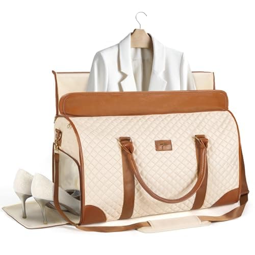 Tonyeee Convertible Garment Duffel Bags for Travel, Carry On Garment Bag with Shoe Compartment, 3 in 1 Foldable Suit Duffle Bag for Women, Jenni Bag for Hanging Clothes, Beige (1Pcs Set)