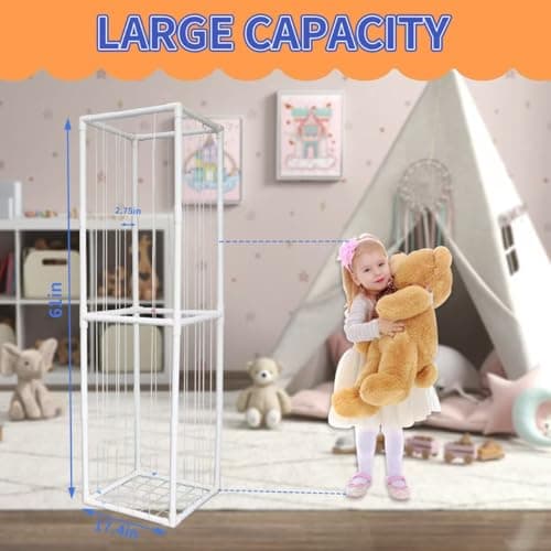 BomSaluka Stuffed Animal Storage, Kids Toy Zoo Storage Organizer with Elastic Band, Thicken PVC Tube Large Stuffed Animals Holder for Nursery Playroom Bedroom Room Furniture Plush Storage(White) - Thumbnail 5