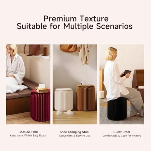 NOONTIDE Folding Stool - 12Inch Home Furniture 660lb Load Capacity Foldable Paper Stool - Eco-Friendly Kraft Paper Honeycomb Design,Foldable to 1.2",Modern Minimalist Stool for Living Room(Black) - Thumbnail 3