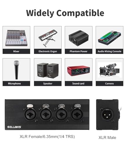 SZLliyxs 3 Pin XLR 1 Male to 4 Female Splitter,4 Way 1/4 TRS& XLR Input to one-Output Parallel Connection Adapter,Four 6.35mm Microphone inputs Converted to one Output - Thumbnail 2