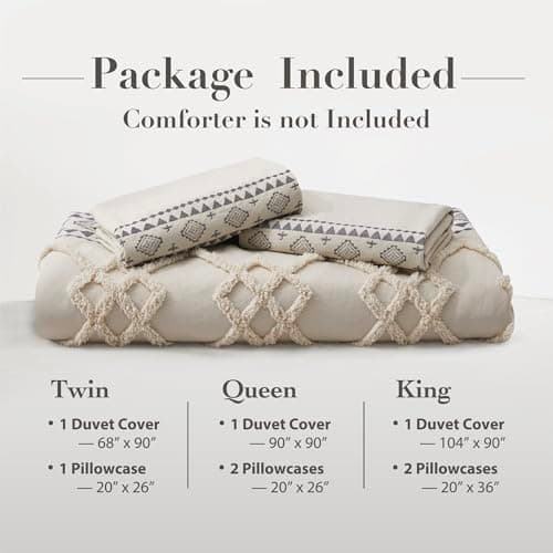 Oli Anderson Boho Duvet Cover Set King Size, Beige and Gray Color Clash 3 Pieces Microfiber Bedding Set, Durable and Super Soft Duvet Covers with Zipper and Ties, 104"*90" - Thumbnail 5