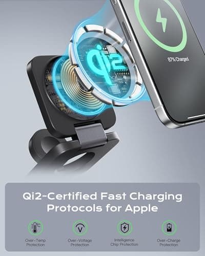 Qi2 Certified 3 in 1 Travel Charger MagSafe Compatible, Upgraded Foldable Wireless Charger Stand, Mag-Safe 3 in 1 Charging Station,15W Fast Charging for iPhone 17/16/15/14/13/12, Apple Watch, AirPods - Thumbnail 2