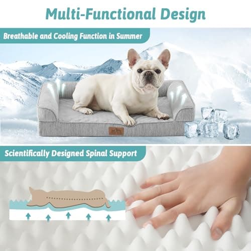 COZY KISS Cooling Dog Bed, Orthopedic Foam Dog Bed with Sides, Removable Cover & Waterproof Lining and Nonskid Bottom, Comfortable Pet Beds for Extra Large Dogs, Grey (48" L x 32" W x 7.5" Th) - Thumbnail 2