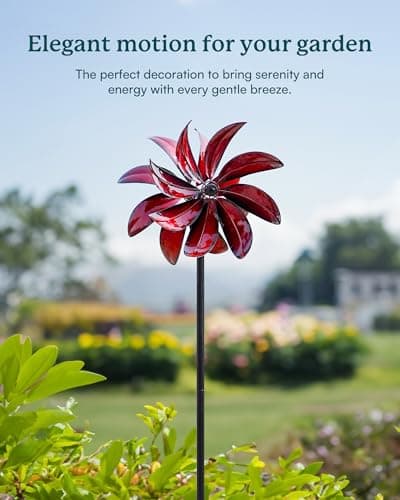Cyan Oasis Wind Spinners Outdoor - Red Metal Windmill with Stake for Yard and Garden, Kinetic Wind Sculptures & Spinners, Gift Decor Ideas for Garden Lovers (12" W x 70" H) - Thumbnail 2