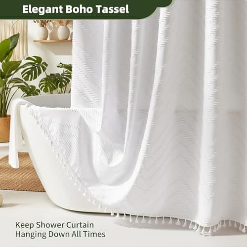 Siiluminisoy 78 Inch Shower Curtain White Shower Curtain Fabric 72x78 Shower Curtains Cloth Textured Tufted Chevron Elegant Shower Curtains Waterproof for Bathroom - Thumbnail 4