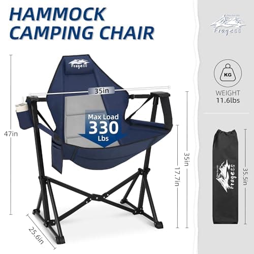 Fragess Hammock Camping Chair, Portable Camping Hammock Chair with Adjustable Back, Folding Hammock Chair Supports 330lbs, Rocking Camping Chair for Lawn, Camping, Patio, Traveling, Stargazer-Blue - Thumbnail 3