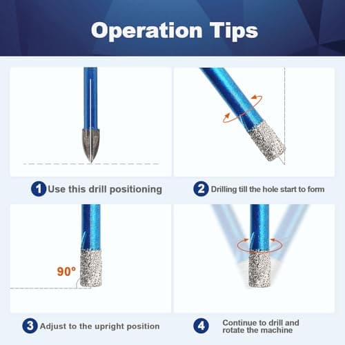 Dry Diamond Drill Bit Set,BRSCHNITT 10pcs 1/4 Inch Masonry Drill Bits Set with Triangle Shank for Porcelain Tile Ceramic Stone Granite Marble,Dry Drilling Diamond Core Drill Bit Kit - Thumbnail 6