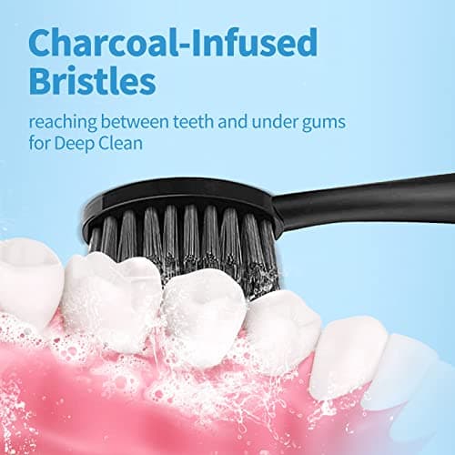 Replacement Toothbrush Heads for Burst Sonic Toothbrush with Dust Cover Caps, Soft Charcoal Bristles for Deep Clean, Black, Pack of 5 - Thumbnail 5