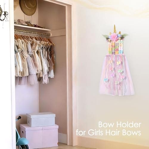 Unicorn Bow Holder for Girls Hair Bows, Baby Hair Bow Organizer Wall Hanging Display for Nursery Room Decor - Thumbnail 6