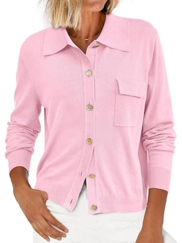 PRETTYGARDEN Long Sleeve Knitted Cute Tops for Women Trendy Going Out Lightweight Cardigans for Women Spring Crop Cardigan (Pink, X-Large) - Image 1