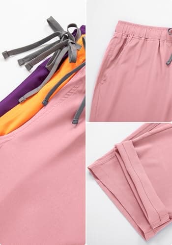 YEZEX Women's Scrub Set, V-Neck Top & Straight Leg Pants w/ 6 Pockets, Medical Scrubs Top & Pants - Thumbnail 3