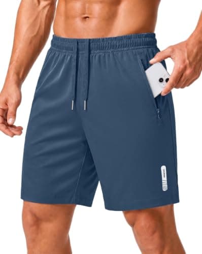 Sailwind Men's Athletic Running Shorts 7" Workout Gym Shorts Quick Dry Basketbal Shorts with Zipper Pockets Sports Tennis Hiking Cyan Blue - Image 1
