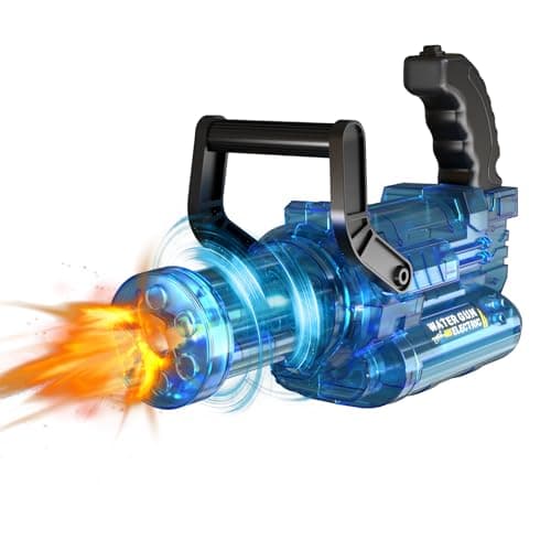 Electric Water Gun Automatic Gatling – 30FT Range, 400ml Capacity, Rotating Barrel with LED Muzzle Flash, Rechargeable Battery Powered Squirt Gun for Outdoor (Gatling Water Gun - Blue)