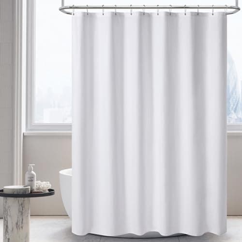 PILOTSHARK 120GSM Ultimate Waterproof Fabric Shower Curtain Liner - TPU Lamination Technology with 3 Magnets,Machine Washable,71x72 Inch Soft Cloth Shower Curtain or Shower Liner,for Bathroom(White) - Image 1