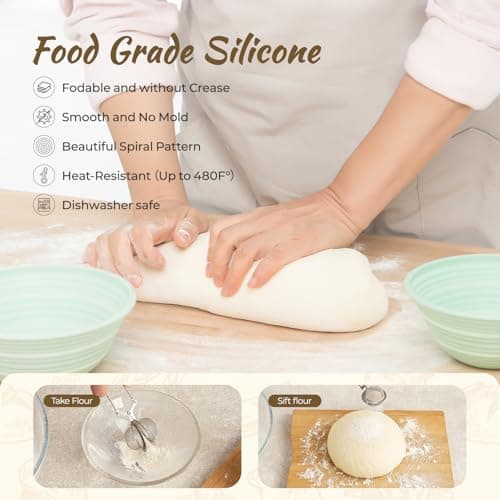 Napute Sourdough Starter Kit, 9PCS Sourdough Breads Baking Supplies, Banneton Bread Proofing Basket Set with 9" Round & 10" Val, Bread Sling, Whisk, Scrapers, Bread Lame, Bag, Sour Dough Baking Tools - Thumbnail 4