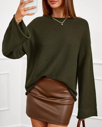 KIRUNDO Oversized Sweaters for Women Ribbed Knit Chunky Long Sleeve Tunic Sweater Pullover Tops Fall Winter Clothing(Army Green, X-Large) - Thumbnail 5