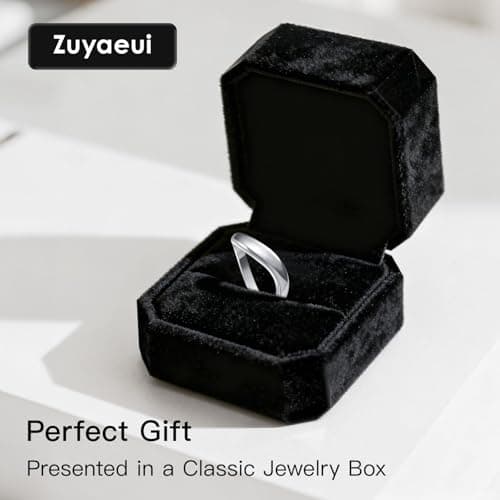 Zuyaeui 14K White Gold Plated Twisted Wave Ring for Women, 4mm Dome Polished 925 Sterling Silver Stackable Band, Wedding Anniversary Engagement Promise Gift for Her, Size 7 - Thumbnail 6