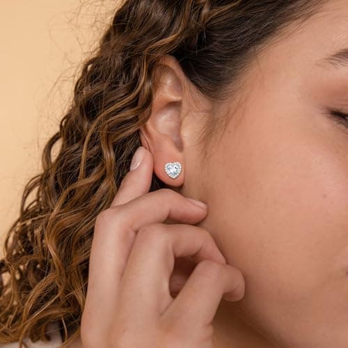 BAYLAY White Topaz Earrings for Women, April Birthstone Earrings, S925 Sterling Silver Heart Stud Earrings with Cubic Zirconia, Birthday Jewelry, Birthday Gift for Women Mom Grandma - Thumbnail 2