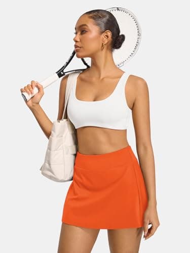 AFFOLE Women's Tennis Golf Skirts High Waisted with Pockets Inner Shorts for Athletic Skorts Sports Running Pickleball Orange - Thumbnail 3