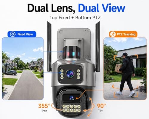 5G Security Camera Outdoor, 6MP Dual Lens 6X PTZ Outside Cameras for Home Security, IP66 Waterproof Wired,2-Way Audio,Motion Tracking,Pan/Tilt,Color Night Vision, Light Alarm, 24/7 SD Recording/Cloud - Thumbnail 2