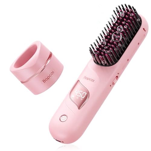 Cordless Hair Straightener Brush with Charging Dock, Portable Travel Hair Straightening Brush with 300M Negative Ions, 10,000mAh Battery, Fast Heating Anti-Frizz Ionic Styling Comb for Women