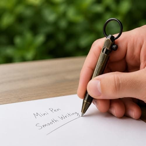 Myrthona Mini Brass Bolt Action Pen Handmade Compact EDC Pocket Ballpoint - Smooth Writing Tool with Keychain, 1 Black Refill & Gift Box, 75 mm - Thumbnail 5