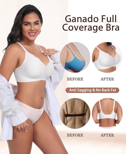 Ganado Scalloped Wireless Bras for Women Seamless No Underwire Bra Full Coverage Padded Comfortable Bralettes (White, Small) - Thumbnail 4