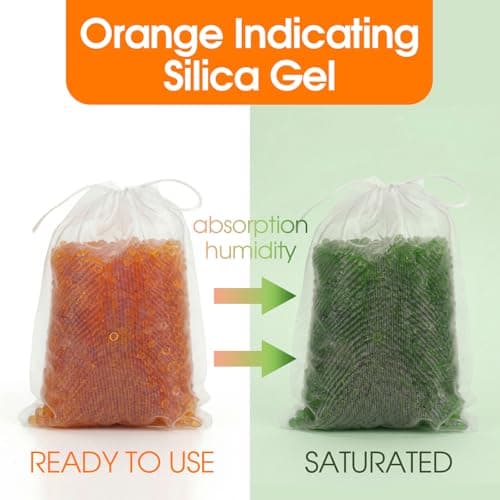 MATEAM 2LBS Cobalt-Free Orange Indicating Silica Gel, Safe Reusable Desiccant Beads with 10 Nylon Bags & 25 Humidity Test Cards, 3D Printer Desiccant & Storage Packs - Thumbnail 4
